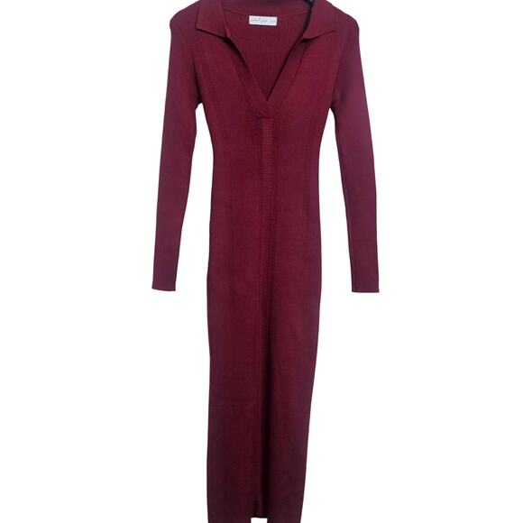 Petal and Pup Dresses & Skirts - Petal & Pup Sweater Dress Size M Burgundy Ribbed Knit Maxi Collared Long Sleeve
